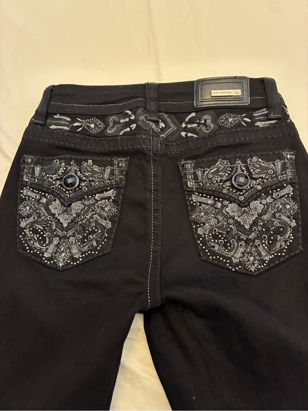 Lamasini Sexy Conture Embellished Bling Bootcut Jeans - Black Size 1